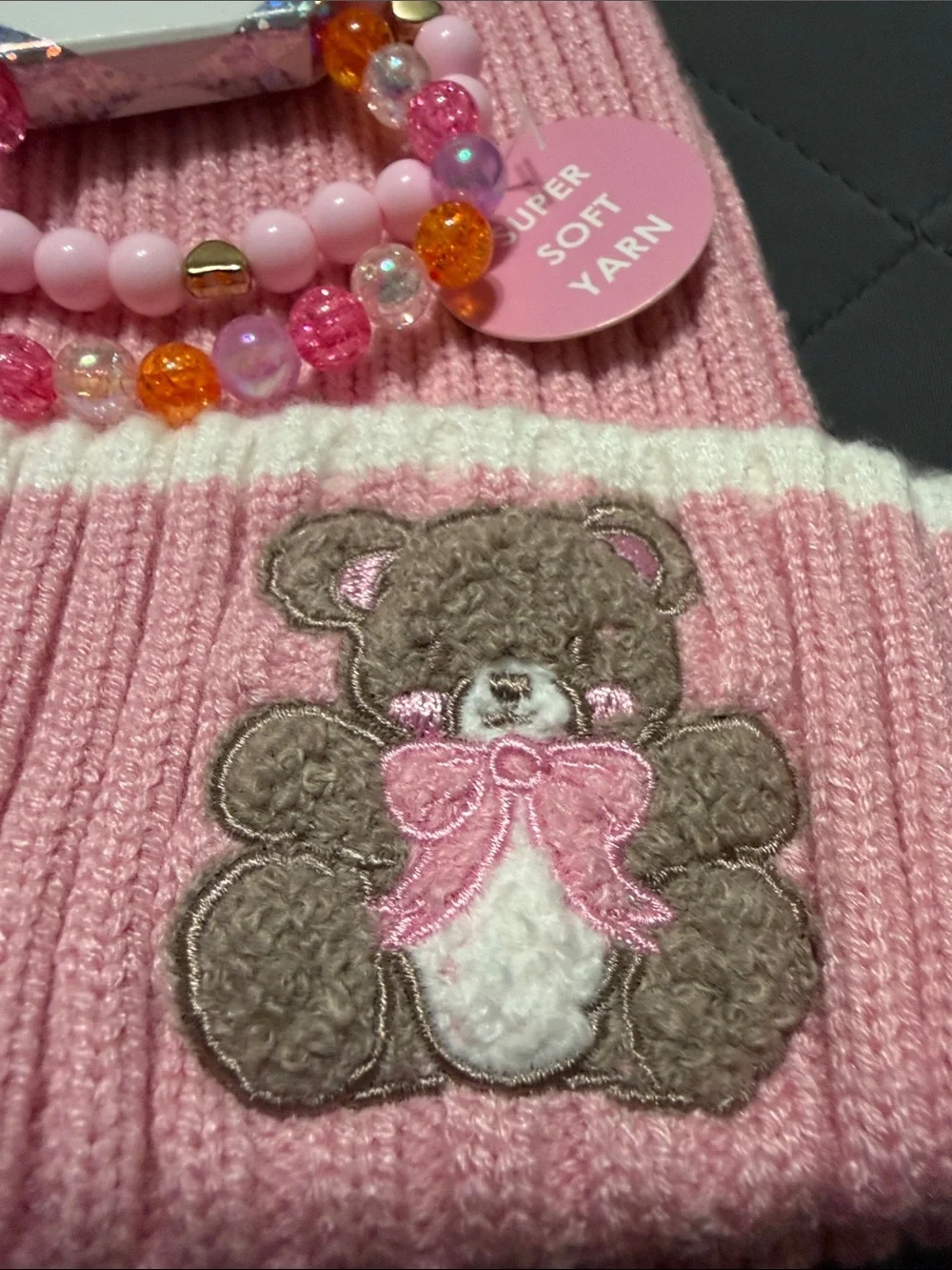 Lilly & Hazel Pink Pom Pom Hat, Mittens & Bracelet Set